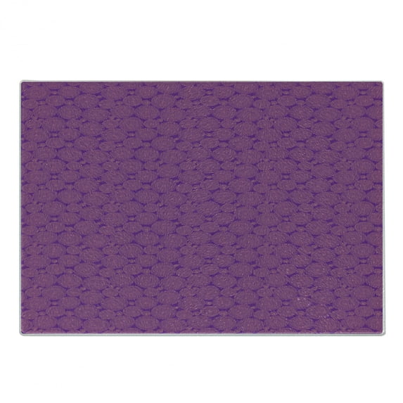 Abstract Cutting Board, Different Size Circles Background Designed with Circular Shape Dashed Lines, Decorative Tempered Glass Cutting and Serving Board, Small Size, Purple and Salmon, by Ambesonne