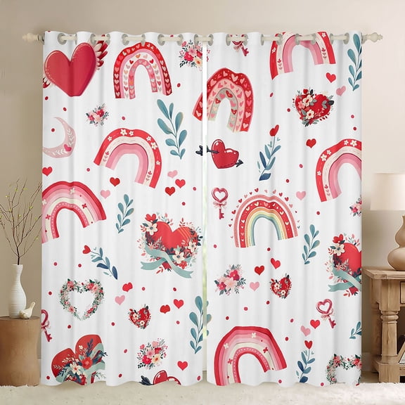 Feelyou Cartoon Love Heart Black Out Curtains for Kids, Cute Flower Rainbow Curtains Pack of 2 (42x63 Each), Valentine's Day Theme Bedroom Curtains, Curtains and Drapes Room Decor