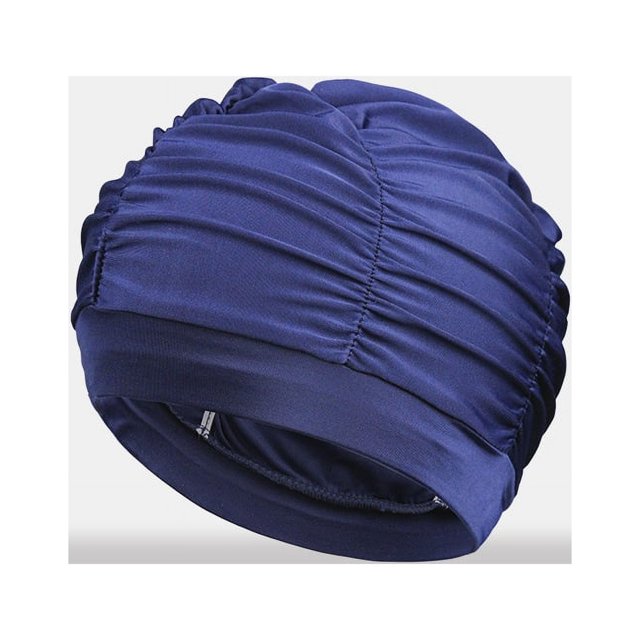 Gorros de natación de tela para mujeres Natación para cabello largo Gorro de baño de tela de nailon Gorro de baño cómodo elástico plisado Gorros de baño Mantener el peinado sin cambios(Azul
