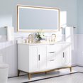 thumbnail image 5 of ANGELES HOME 60" Bathroom Vanity with Sink, Freestanding Solid Wood Bathroom Makeup Cabinet W/ 4 Soft-Close Doors and 3 Drawers, White Quartz Countertop (White), 5 of 13