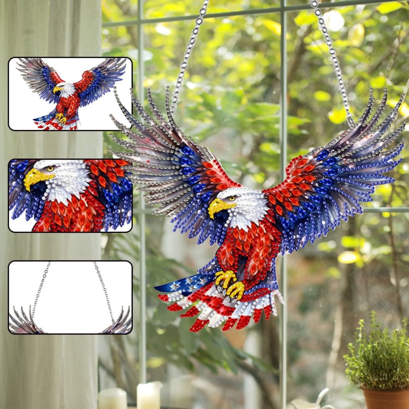 FLOPESN DIY Diamond Art Kits, American Independence Day USA Eagle Style, 9.84*8.11 in Diamond Painting Pendant, Creative Design Wall Decor