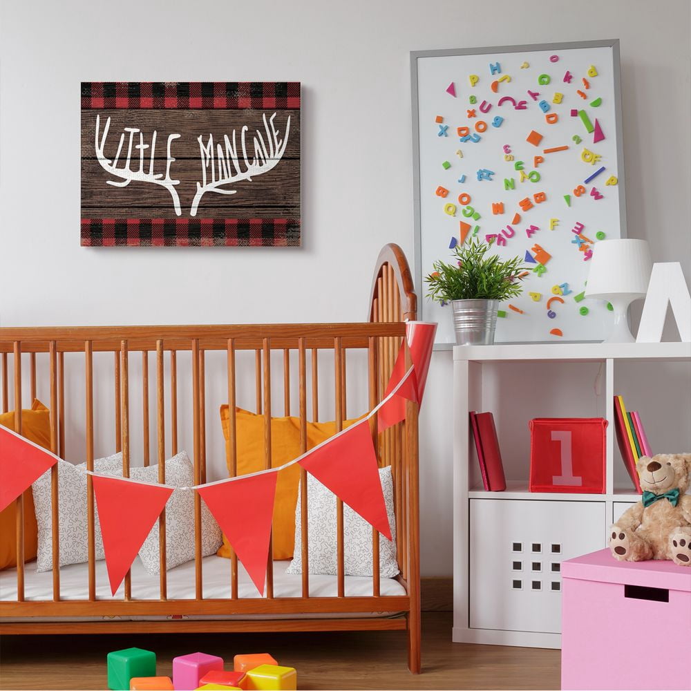 Stupell Industries Little Man Cave Red Plaid Wood Texture Design Canvas Wall Art by Daphne Polselli