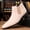 Beige, variant on Men's Ankle Chelsea Boots - Faux Upper, Slip-On Elastic Side Panels, Low Block Heel, Casual Dress Footwear for Daily Wear & Business Casual