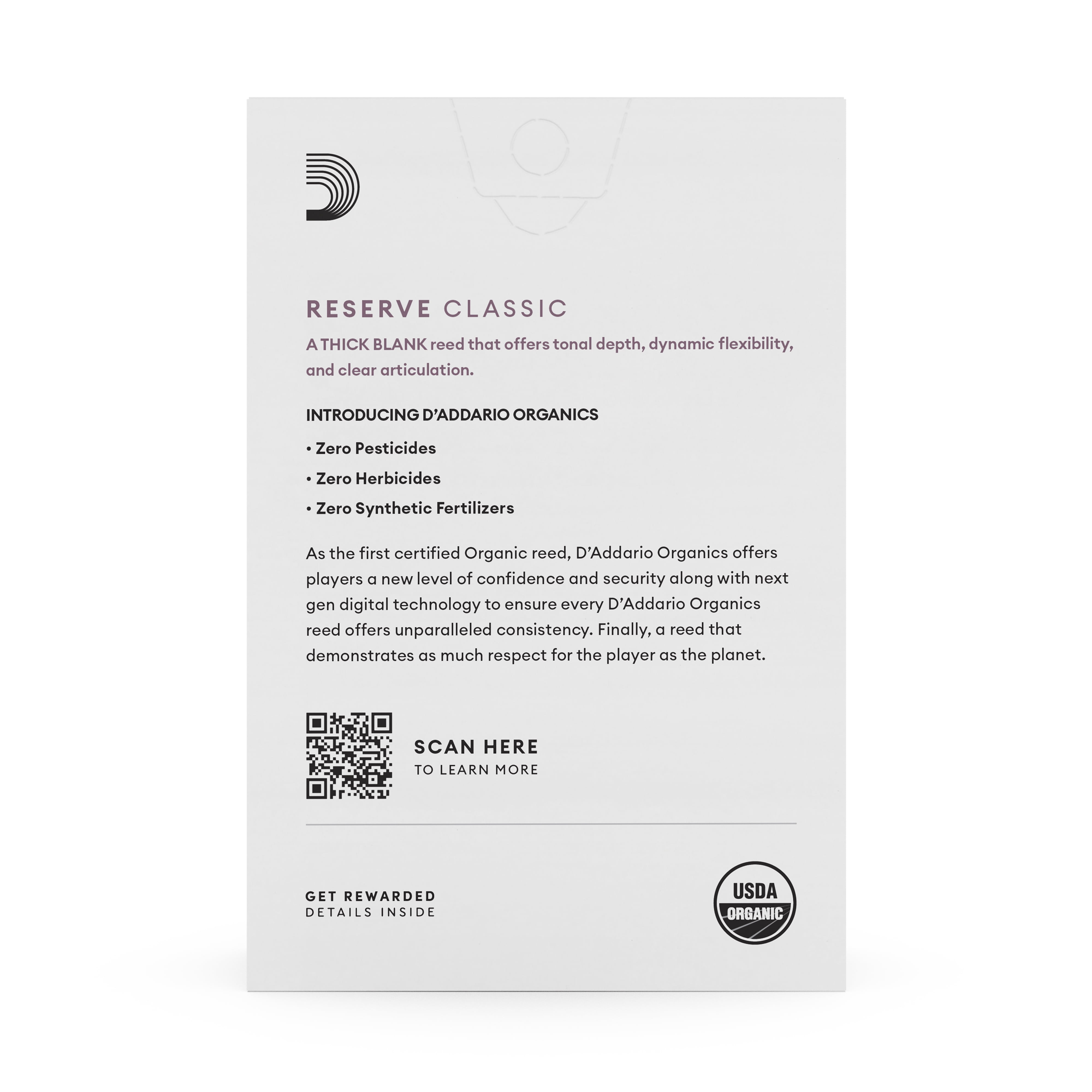 D'Addario Organic Reserve Classic Bb Clarinet Reeds, Strength 2.0, 10-pack
