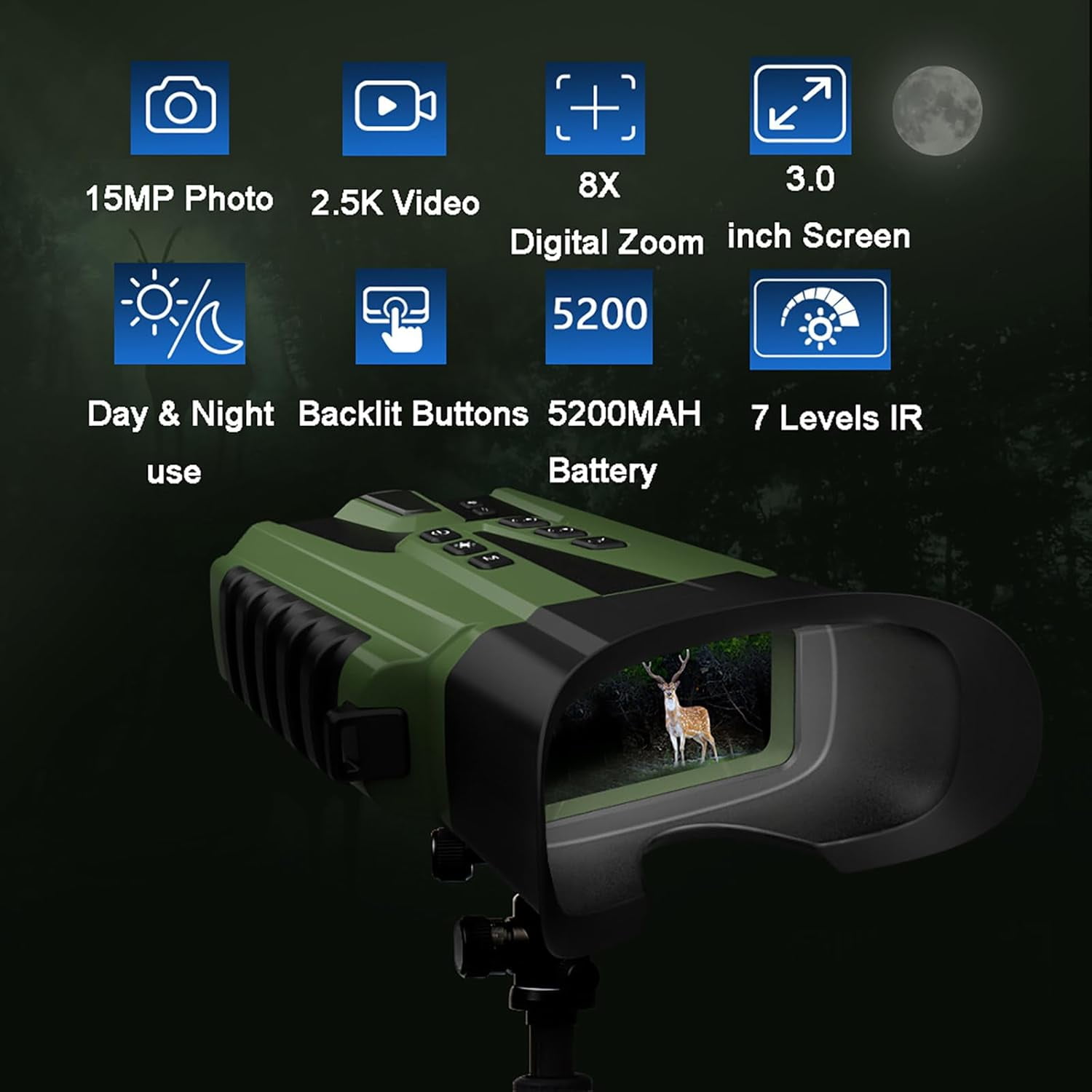 Digital Night Vision Binoculars for Adults,3.0 Inch Infrared Night Vision Goggles,Includes Photo Mode,Video Mode,Playback Mode,Can Be Mounted On A Tripod,Green