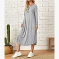 thumbnail image 4 of pbnbp Plus Size Dresses for Women Casual Loose Fit Plain Color Crewneck Long Sleeve Fall Midi Dress with Pockets, 4 of 8