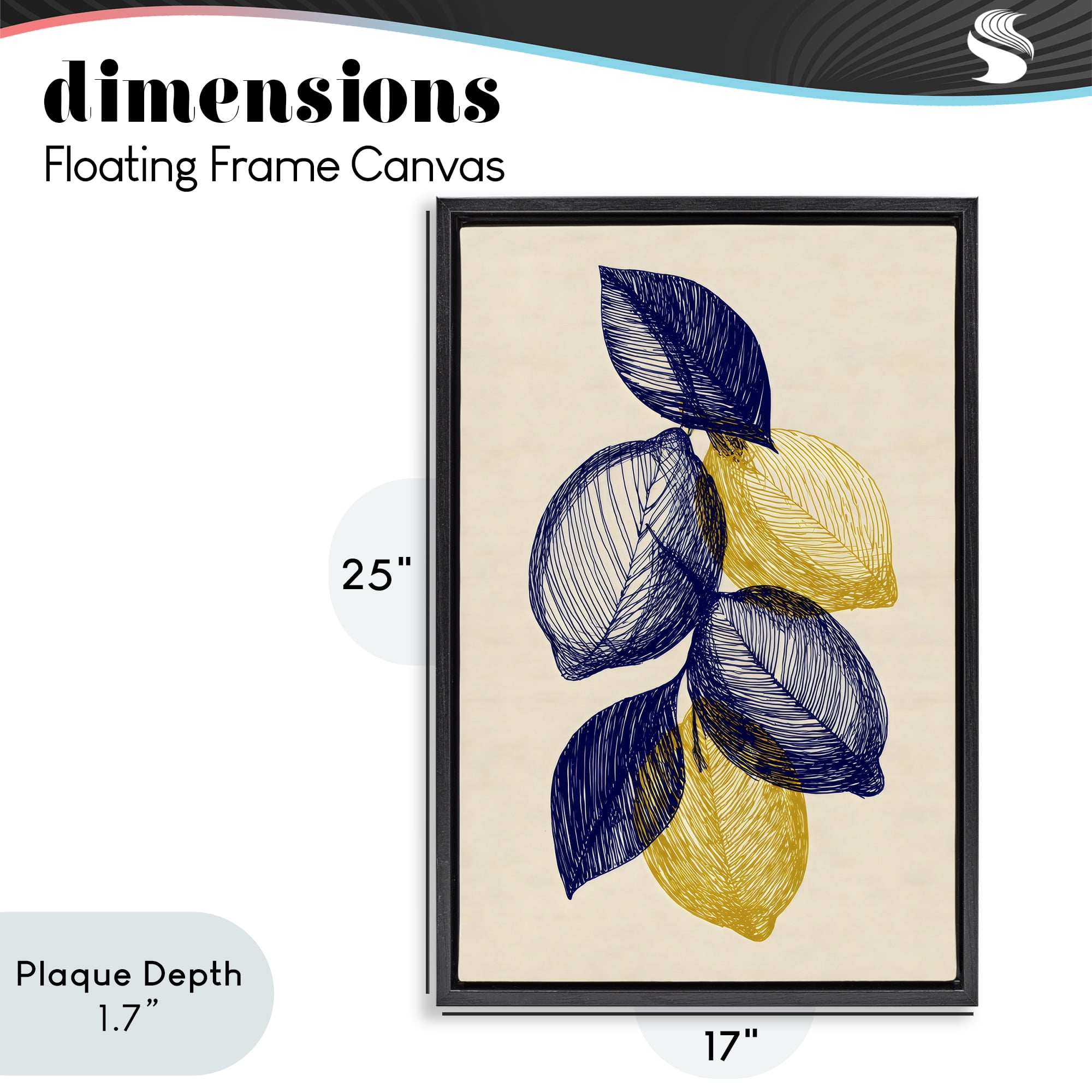 Stupell Industries Navy Lemons Botanical Sketch Black Framed Floater Canvas Wall Art, design by Petal Prints Design