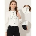 thumbnail image 2 of Unique Bargains Chemise Élégante à Manches Longues avec Col Nœud Contrasté pour Femmes Bureau Blanc TP, 2 of 4
