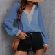 thumbnail image 4 of Blusa de manga larga de encaje de retazos de Color sólido de gasa de moda Sexy informal para mujer Pompotops hkajfhjk472096, 4 of 6