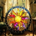 thumbnail image 2 of Boho Sun STAINED GLASS Suncatcher – Vibrant Celestial Sun Face Window Hanging – Colorful Sunburst Art Panel for Garden or Home Decor Gifts, 2 of 9