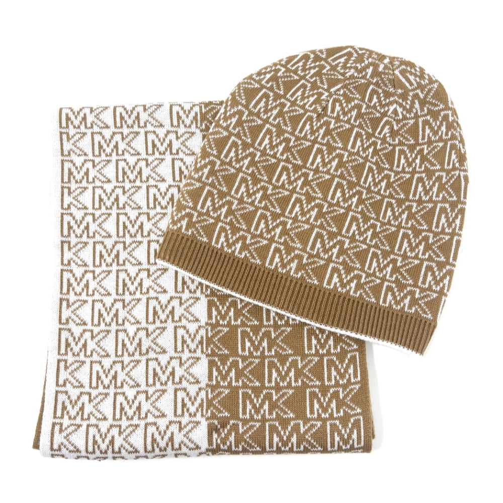 Michael Kors Mk Logo Knit 3-Piece Gift Box Set Scarf, Hat & Gloves, Black/White, Women's, Size: One Size