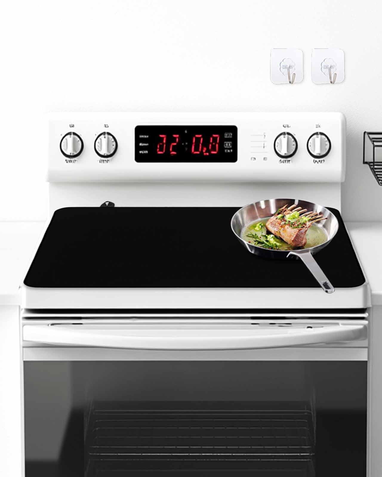 Stove Top Covers for Electric Stove, Black Glass Stovetop Cover Protector, Pure Black Induction Cooktop Protector Oven Mat for Kitchen Countertop 24"x21"