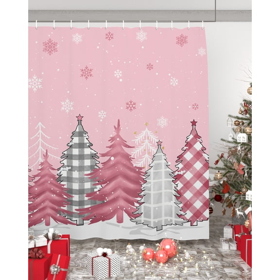 Shower Curtain for Bathroom Pink Christmas Tree Snowflake SeamlessWaterproof Bath Curtains Shower Curtains with Hooks,Black White Checker Xmas TreesBathroom Curtain for Bathtubs Toilet 36x72in