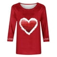 thumbnail image 4 of Womens Valentine's Day Heart Print Top, 3/4 Sleeve Red Casual Shirt, Love Graphic Tee S-XXXXXL,Size S, 4 of 5