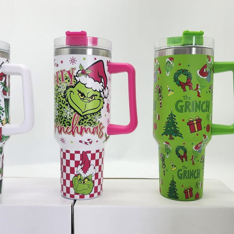 40 oz Tumbler with Handle and Lid, Grinch Tumbler, Grinch Tumbler Cup,  Insulated Tumblers, Stainless Steel Tumblers Cup with Grinch Pattern,  Grinch