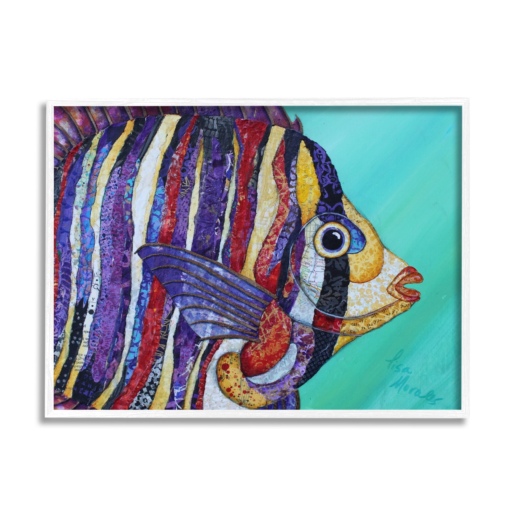 Stupell Industries Broad Fin Varied Layered Stripes Aquatic Fish Design Painting White Framed Art Print Wall Art, Design by Lisa Morales