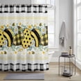 thumbnail image 3 of Bee Love Shower Curtain, Vintage Country Yellow Bee Plaid Dot Love Floral Black Plaid Waterproof Shower Curtain Set with 12 Hooks Lightweight Bath Curtains Fabric Bathroom Decor 72x72 Inches, 3 of 9