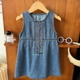 thumbnail image 4 of LYMAYTER Girls Kids Toddler Sleeveless Denim A-Line Dress Comfortable Cute Denim Dress 2-10Y, 4 of 8