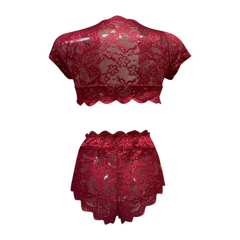 Sexy Red Sheer Lace Bralette Bra Panties Underwear Lingerie Set