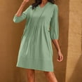 thumbnail image 3 of qucoqpe Womens Summer V Neck 3/4 Sleeve Dress Fashion Casual Loose Tie Sun Dress Ruffle Pleated Mini Dress with Pockets, 3 of 8