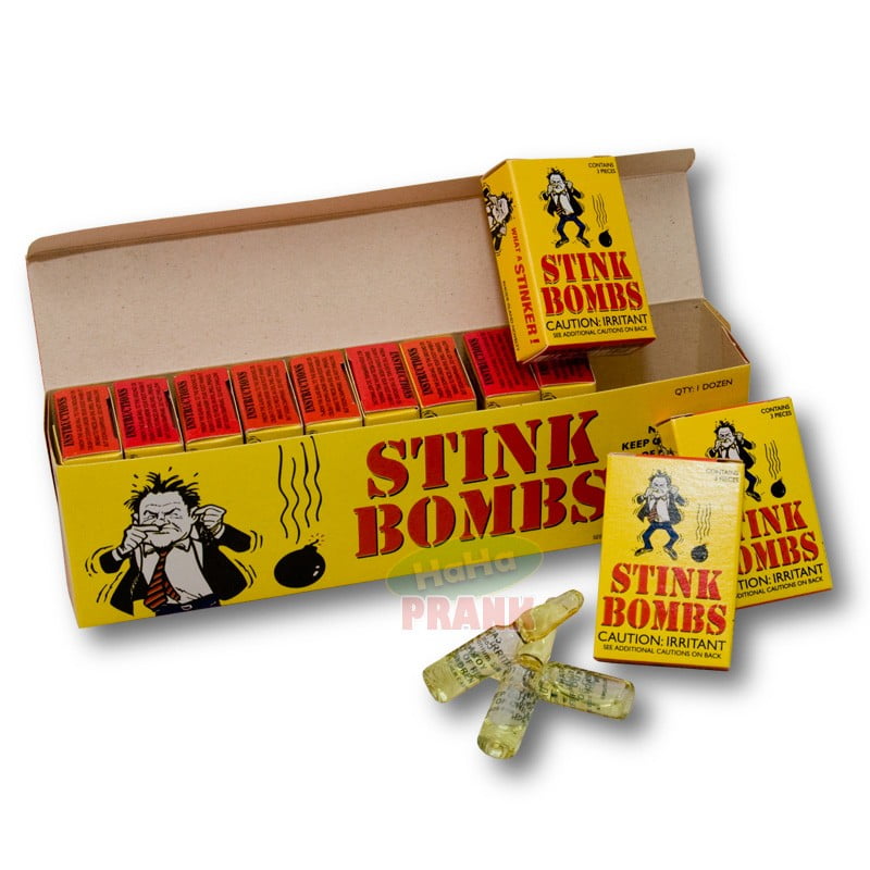 36 STINK BOMBS JOKE SHOP PRANKS 12 BOXES OF 3 BOMBS SMELLS OF FARTS ROTTEN EGGS 