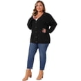thumbnail image 3 of DARING DIVA Women's Plus V Neck Button Down Sweater Oversized Jacket 1X Black, 3 of 6