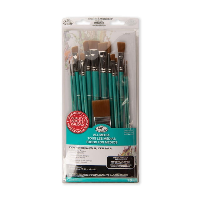 Royal & Langnickel - 15pc Long Handle, Brown Taklon All Media Paint Brush Set