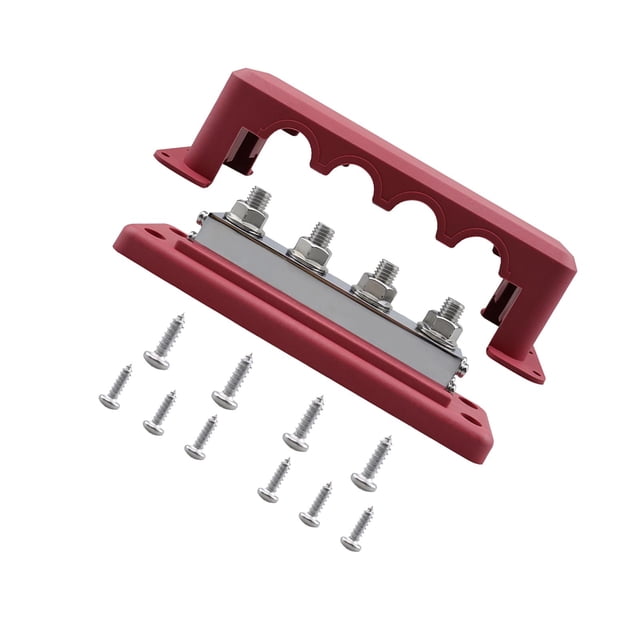 HILABEE Bloc de Distribution d'Alimentation 4 Poteaux Robuste 600 Ampères Bloc de Jonction Bar Bus Rouge