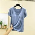 thumbnail image 3 of Comdrip Womens Basic Tops, Women's Bra T Shirt Loose Summer Thin Home Clothing Tops Women's Chest Pad Base Sweat Shirt Short Sleeves Chest Pad T Shirt Summer Tees for Women 2025 Blue M, 3 of 4
