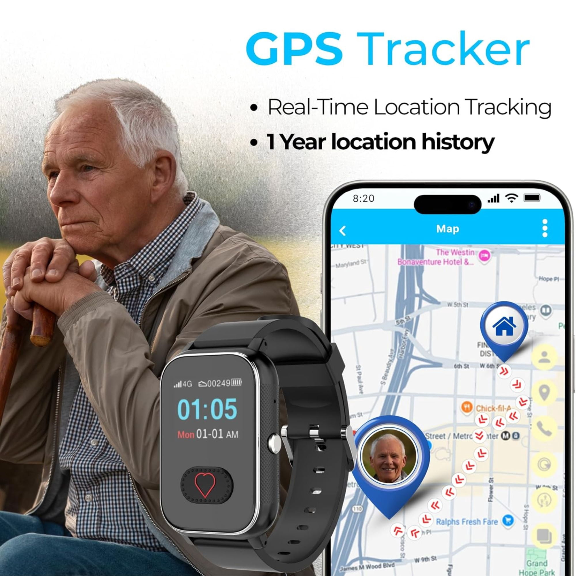 Seculife New 2026 Elderly Fall Alert SOS Smartwatch, Medical Alert, 2 Way Calling, SOS Button, GPS Tracking, Heart & Temperature, Heart Rate Monitor, Pedometer, Elderly Health Life Alert