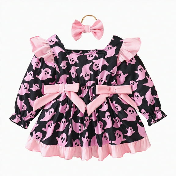 HCNTES Toddler Baby Girls Dress Long Sleeve Fall Winter Dress Santa with Headband(Purple,0-3 Months)