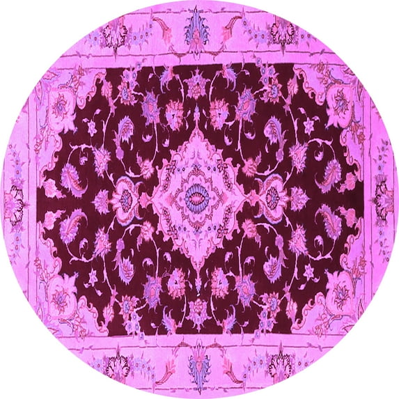 Ahgly Company Indoor Round Medallion Purple Traditional Area Rugs, 4' Round