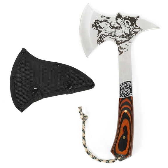 Portable Tactical Hatchet Camping Axe Wooden Handle Survival Wolf-head Axe