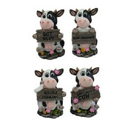 Chow Figurine - Cow Cuties Miniature Cows Holding Signs Figurines Home Decoration Set of 4 New