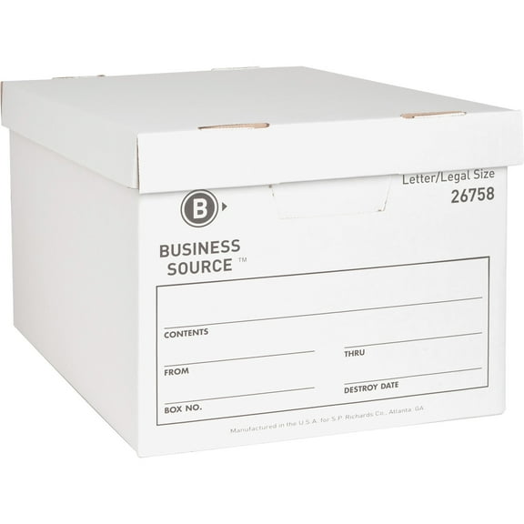 Business Source Lift-off Lid Heavy-duty Storage Box - External Dimensions: 12" Width X 15" Depth X 10"height - Media Size Supported: Legal, Letter - Lift-off Closure - Heavy Duty - Stackable -