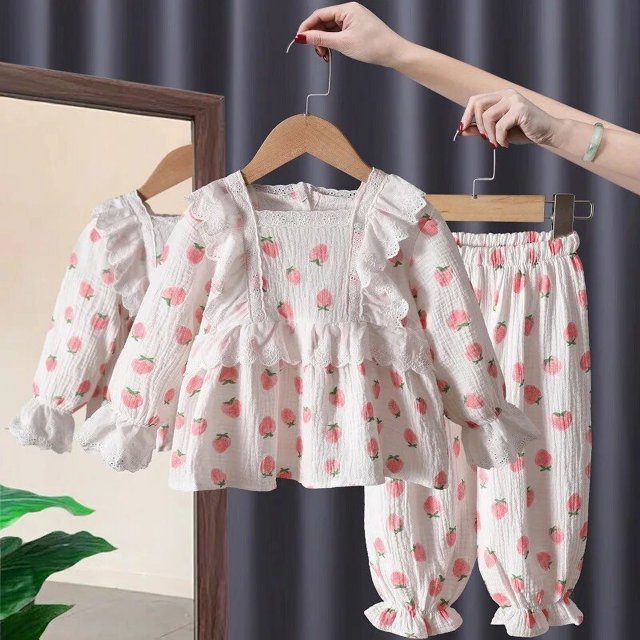 Conjunto de pijamas para bebés y niñas, ropa de dormir informal con estampado de corazón, Top de algodón y pantalones largos, ropa de estar por casa para otoño, 2023