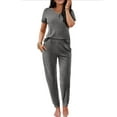 thumbnail image 6 of Ekouaer Pajama Sets for Womens Rib Knit 2 Piece Pjs Jogger Pants Short Sleeve Sleepwear Lounge Set with Pockets Dark Grey XL, 6 of 9