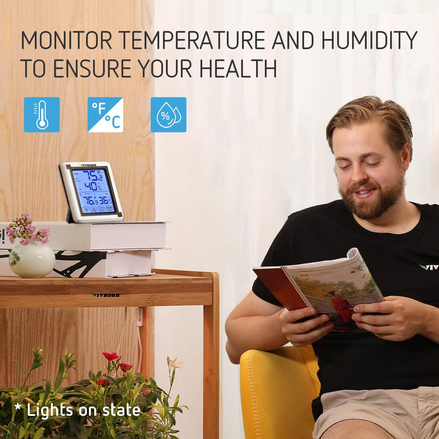 VIVOSUN Wireless Thermometer and Hygrometer with 3 Remote Sensors, Digital Humidity Monitor with Touchscreen