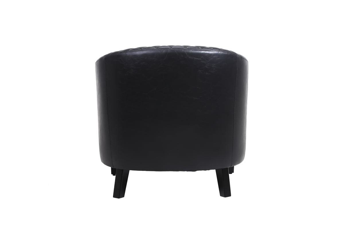 Modern Accent Barrel Chair Living Room Chair with Nailheads Trim and Solid Wood Legs,Upholstered PU Leather Armchair Mid-Century Leisure Lounge Chair Single Sofa Chair for Living Room Office,Black