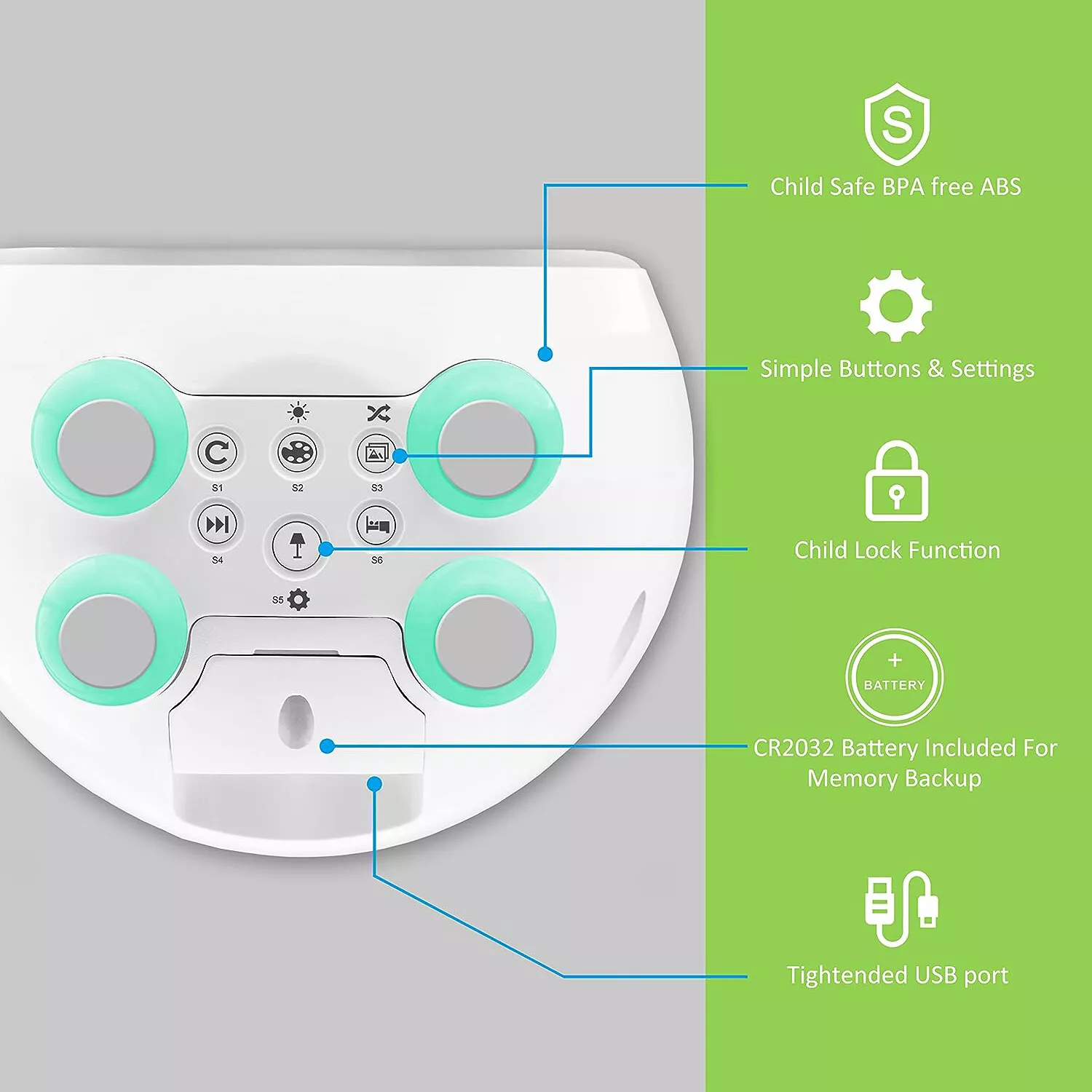 ZOOPOND - Full-Color Mobile Display Alarm Clock for Kids, Kids Alarm Clock, Kids Night Light, Ok to Wake Clock, Wake Up Light, Toddler Clock GRO Clock Z06E (Green base, micro USB plug)