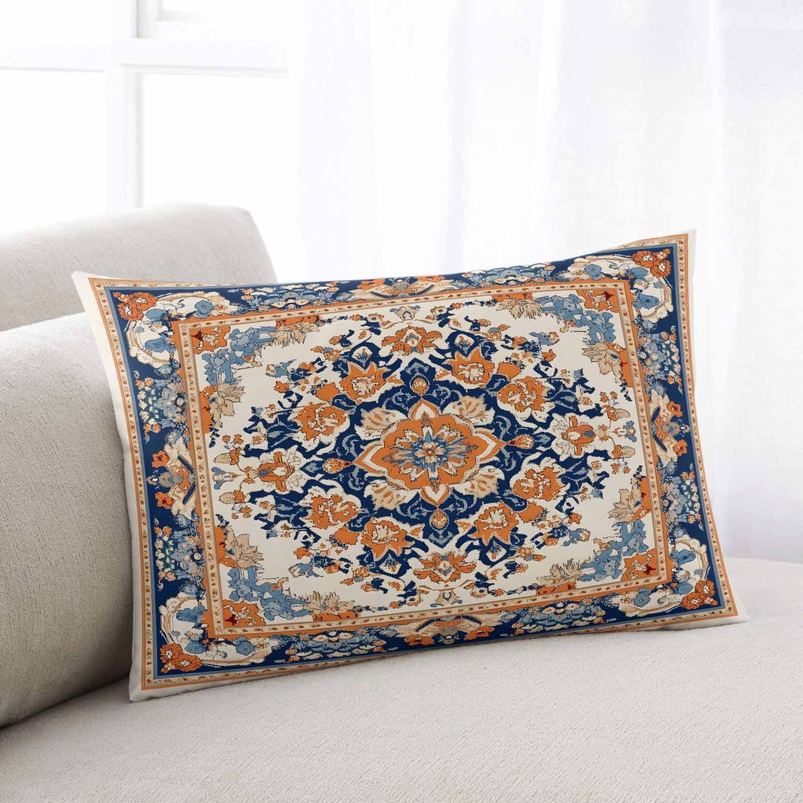Blue Burnt Orange Boho Throw Pillow Cover 24 x 36 Inch Decorative Pillow Cover Antique Southwestern Art Lumbar Pillowcase Seasonal Rectangle Cushion Case for Couch Sofa Bed Living Room