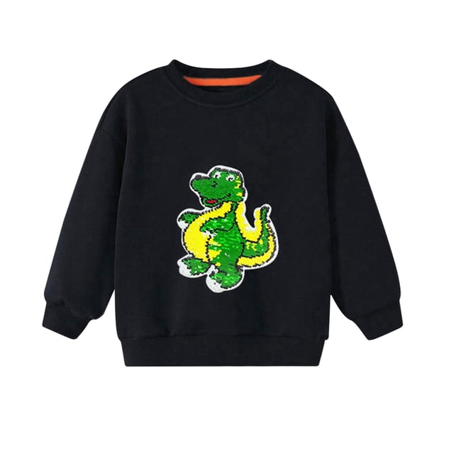 Gibobby Sudadera con capucha para niños y niñas, primavera y otoño, lentejuelas multicolores, niños grandes, manga larga, ocio, patrón de dinosaurio de a(Negro, 8-9 Años)