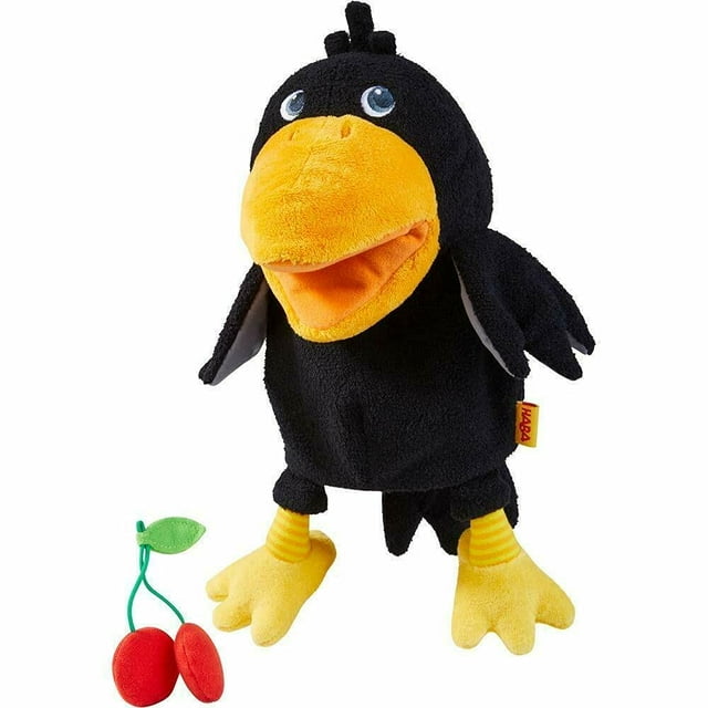 Marioneta de mano HABA Theo The Raven con cerezas para más de 18 meses