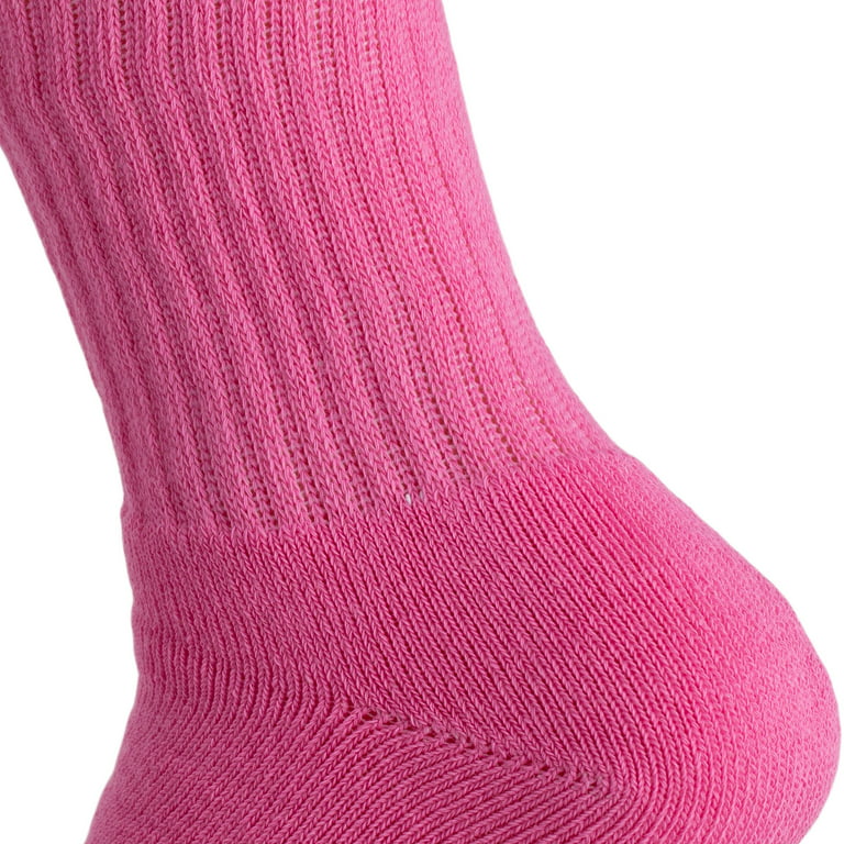 Cotton Crew Socks for Women Hot Pink 6 Pairs Size 10-13 