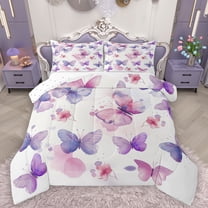Homewish Lovely Dreamy Butterfly Bedding Comforter Set,Watercolor Splatter Ink Twin Comforter Sets,Pink Purple White Bedding Set For Kids,Luxury Bedroom Decor Reversible,2-Piece