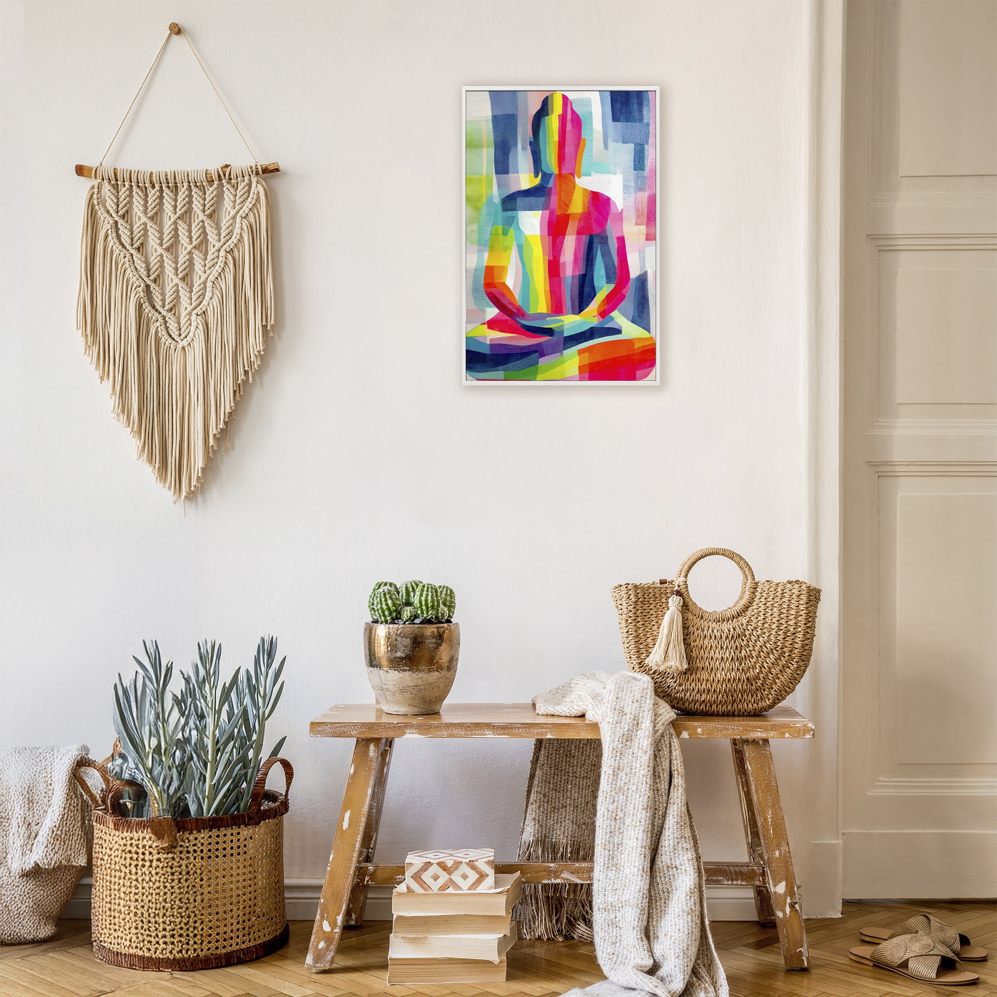 Stupell Industries Geometric Buddha In Spectrum White Framed Giclee Art, design by Chromatic Storm Studio