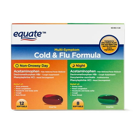 Equate Cold & Flu Formula, 12 Non-Drowsy Softgels, 8 Night