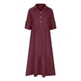 thumbnail image 5 of Casual Cotton Linen Maxi Dresses for Women Long Maxi Dress Long Sleeve Loose Tank Dress Plus Size Casual V Neck Solid Dresses, 5 of 7