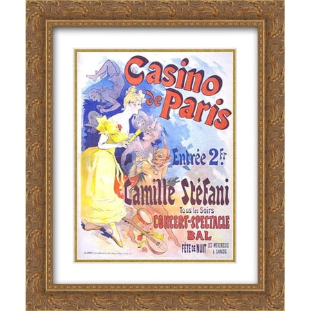 Jules Cheret 2x Matted 20x24 Gold Ornate Framed Art Print 'Casino de Paris, Camille Stefani'