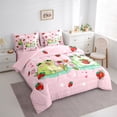 thumbnail image 4 of Feelyou Kawaii Green Frog Twin Bedding Sets 7-Piece for Kids, Cartoon Strawberry Fruit Bedding Comforter Set, Girly Pink Buffalo Reversible Sheet Sets, Lightweight Room Decor, 4 of 8